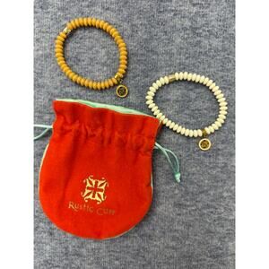 Rustic Cuff Beaded Bracelets (2) with Orange Drawstring Pouch